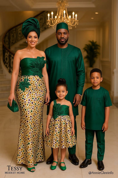 Emerald Bloom | Family Traditional Green & Gold Set | Made - to - Order | Tessy Modest Home - Tessy Modest Home