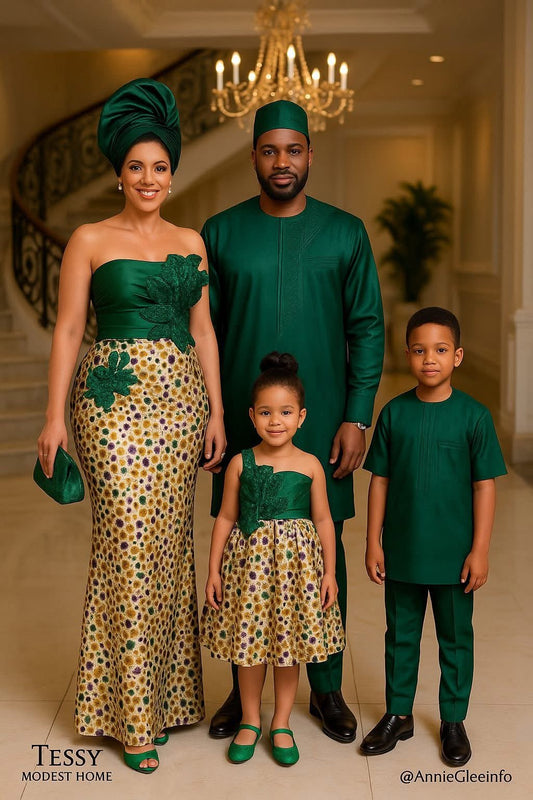 Emerald Bloom | Family Traditional Green & Gold Set | Made - to - Order | Tessy Modest Home - Tessy Modest Home