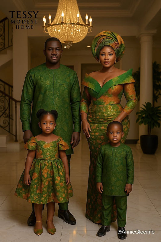 Emerald Bloom | Green & Gold Family Traditional Set | Made - to - Order | Tessy Modest Home - Tessy Modest Home