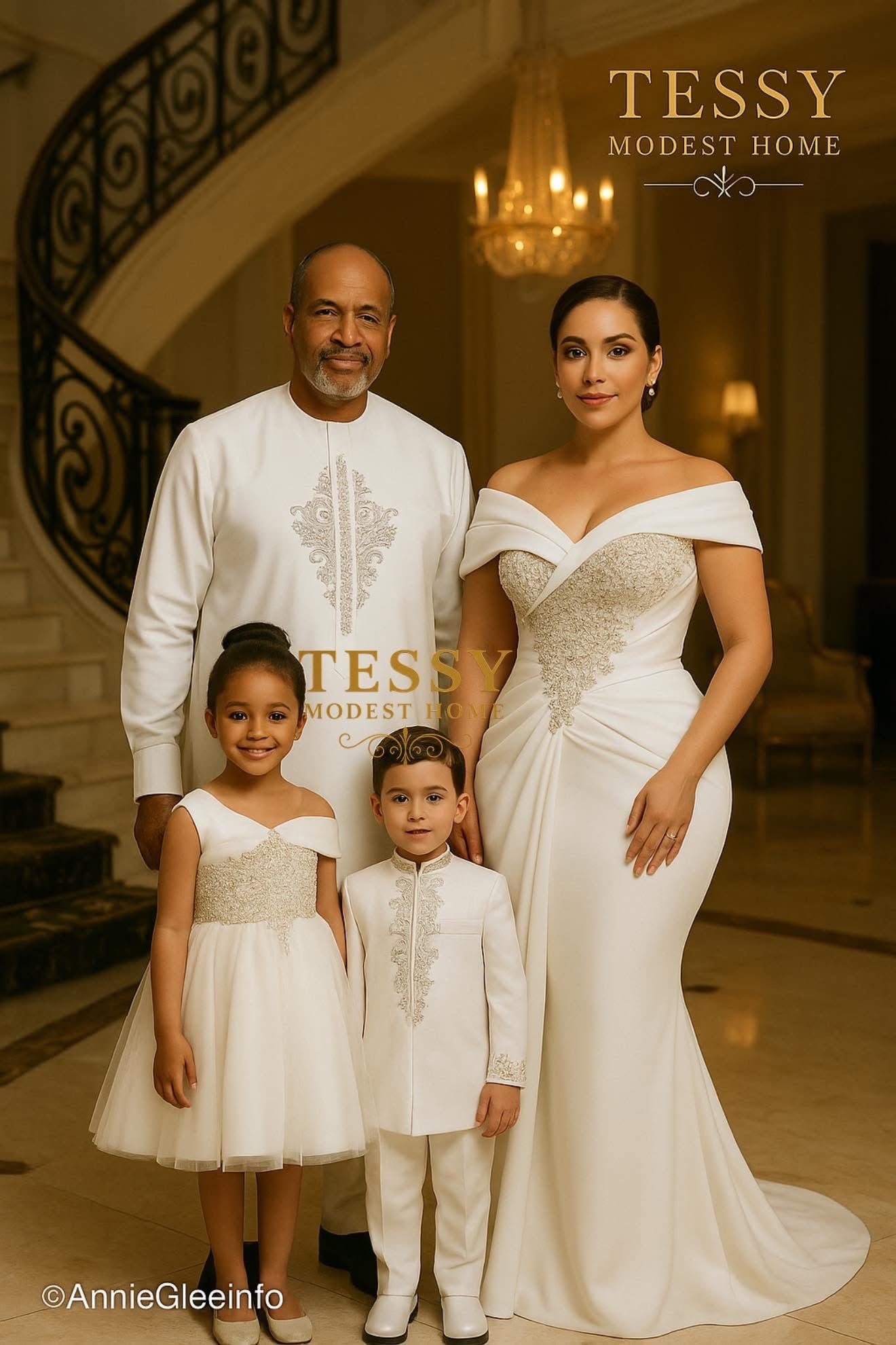 Eternal Elegance | White & Silver Family Formal Set | Made - to - Order | Tessy Modest Home - Tessy Modest Home