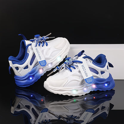 Kids' LED Light-Up Sneakers with Glow-in-the-Dark Soles - Boys & Girls Low-Top Walking Shoes (1-6 Years) - PU Upper &, Multicolor (White/Pink/Blue) for Nighttime & Play - Party Shoes