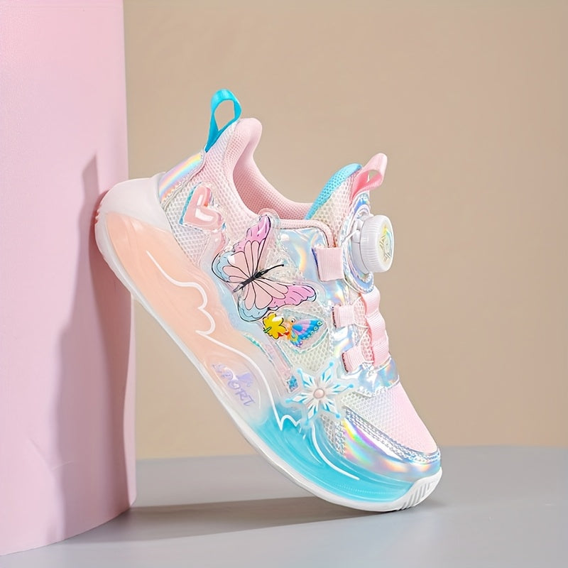 Girls' Shoes, Mesh Casual Sneakers for Students, Fashionable and Cute Adjustable Hook-and-Loop -Slip Sole School Shoes, Kids' Running Outdoor Footwear Suitable for Daily Use in All Seasons, Kids Running Shoes, Campus Footwear