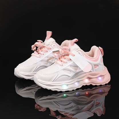 Kids' LED Light-Up Sneakers with Glow-in-the-Dark Soles - Boys & Girls Low-Top Walking Shoes (1-6 Years) - PU Upper &, Multicolor (White/Pink/Blue) for Nighttime & Play - Party Shoes