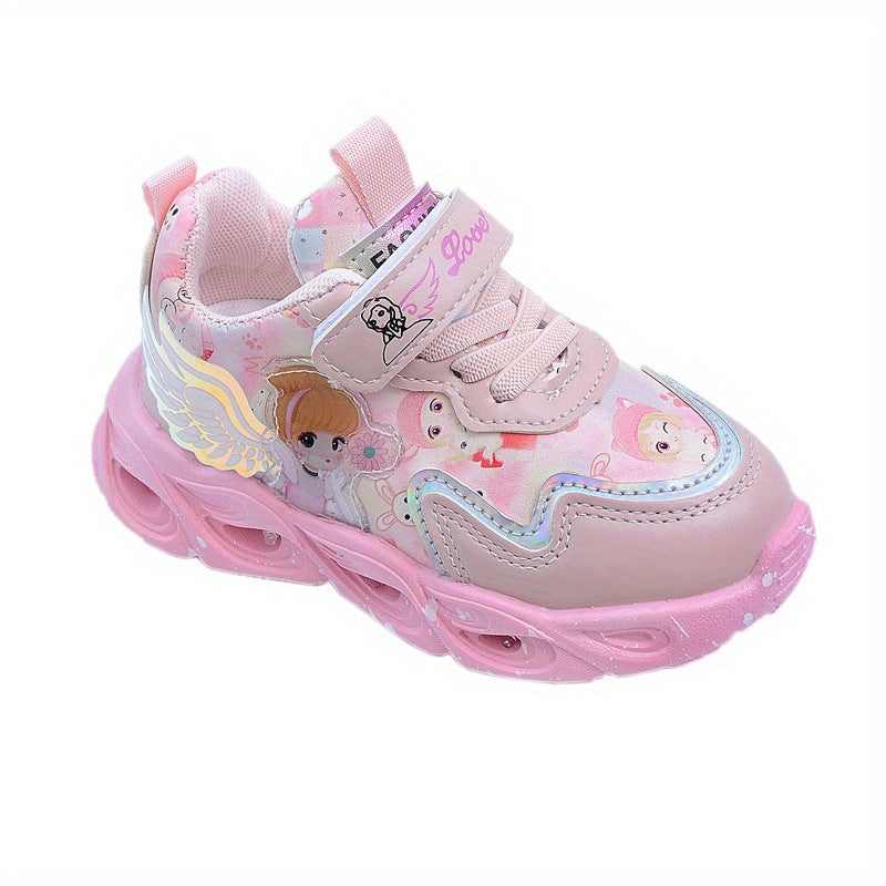 & LED Light-Up Sneakers with Glow-in-the-Dark Soles, Princess & Rainbow Colors, Closure Low-Top Shoes for Nighttime Play,, Parties - All-Season Magical Walking Shoes