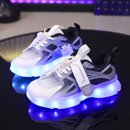GUANGLAN LED Glow in the Dark Shoes for Kids - USB-Rechargeable Lighting, Low-Top Running Shoes with Lithium-Polymer Battery, Non-Slip TPR Sole - Glow-in-the-Dark Athletic Sneakers for Boys & Girls (Toddlers to Teens) - Ideal