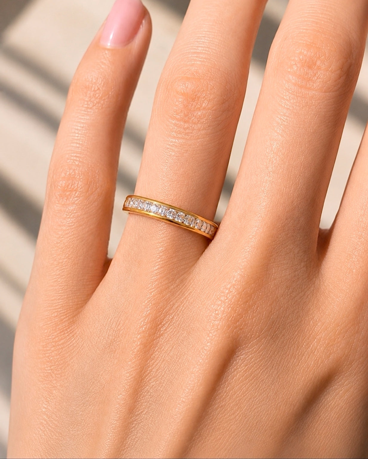 Lumina Channel Ring worn on hand