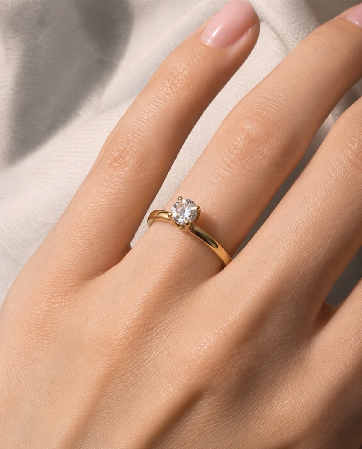 Luce Solitaire Ring worn on hand