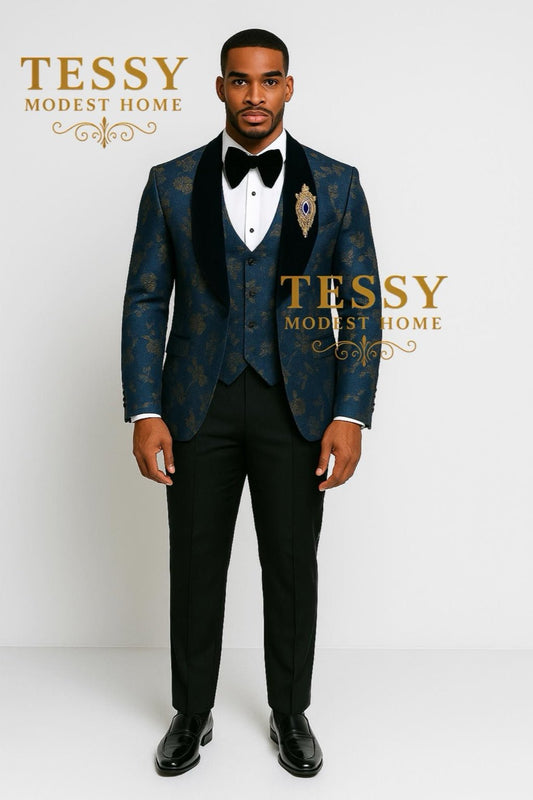 Regal Midnight Velvet Collar Suit | Tessy Modest Home | Luxury Tailoring with Noble Flair - Tessy Modest Home
