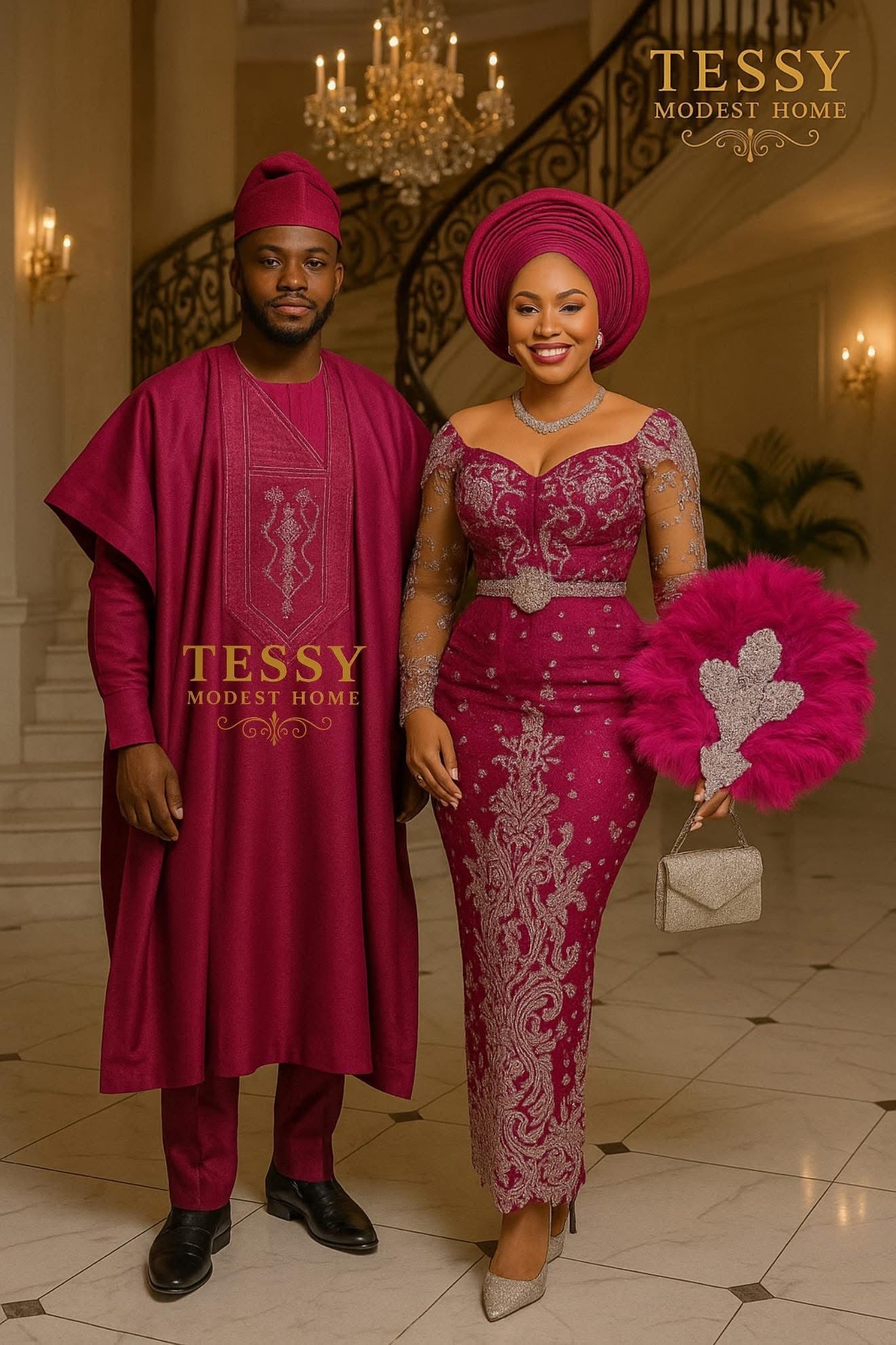 Royal Bloom | Magenta & Silver Embroidered Couple Set | Made - to - Order | Tessy Modest Home - Tessy Modest Home