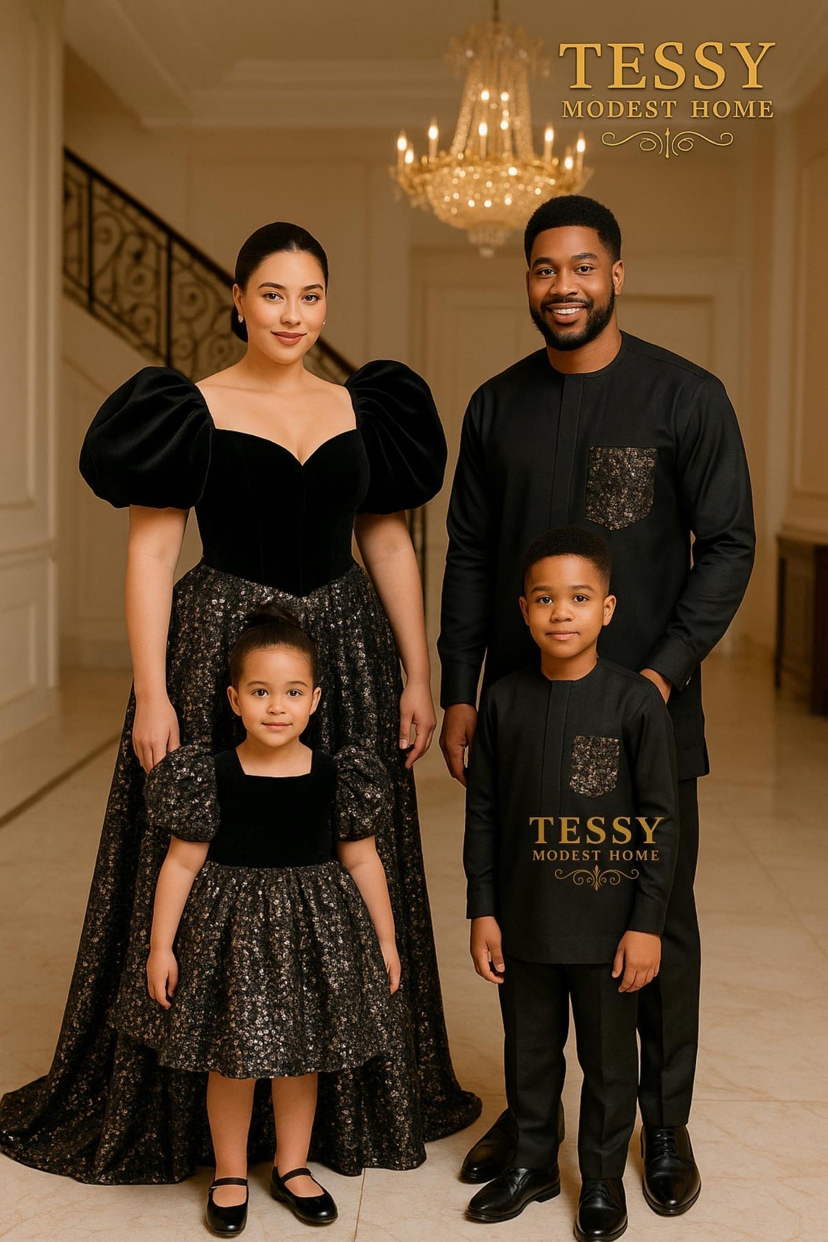 Timeless Noir Elegance | Black Velvet Family Outfit Set | Tessy Modest Home - Tessy Modest Home